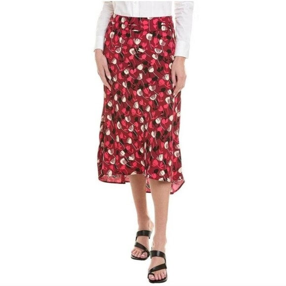 CAbi Corsage Red Floral relaxed Flowy  Office Career Midi Skirt Size 10 - Picture 1 of 8